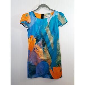 Milly Women's Blue Orange Silk Blend Shift Dress In Size 0 Knee-length EUC